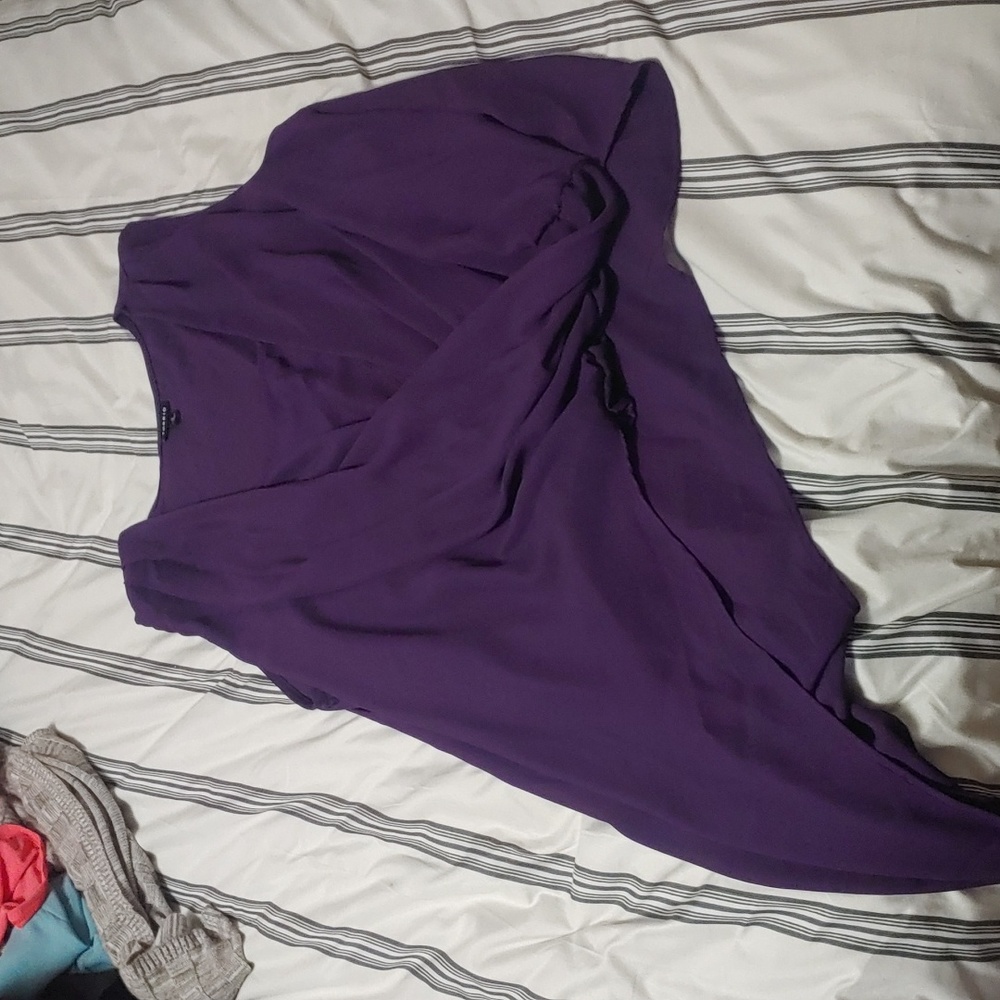 Purple asymmetric short sleeved blouse
